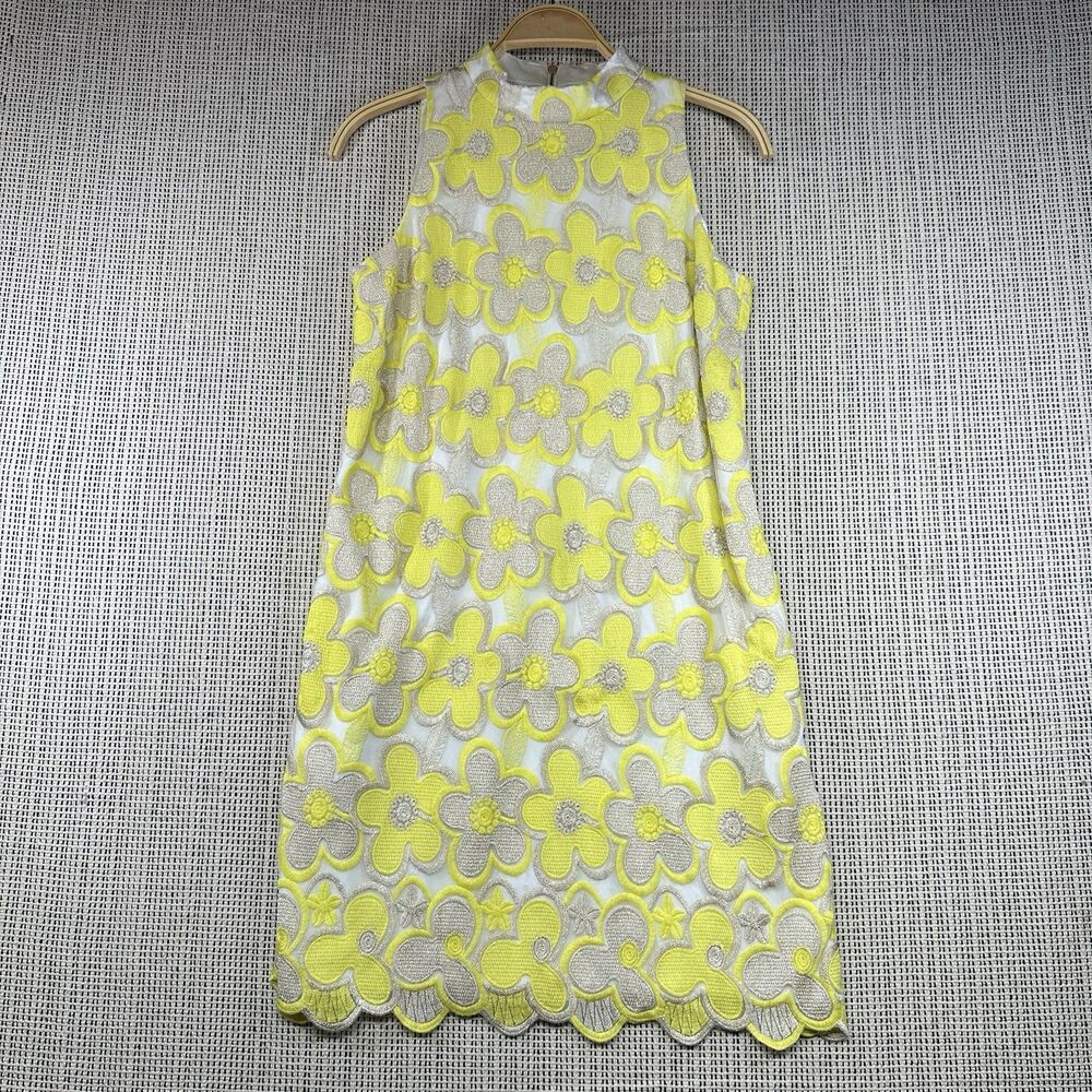 Laundry by Shelli Segal Neon Floral Lace Shift Dress Mod Cocktail Sz 6